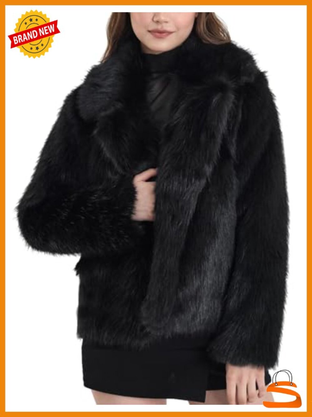 Womens Faux Fur Coat Lapel Collar Shaggy Winter Jacket Fluffy